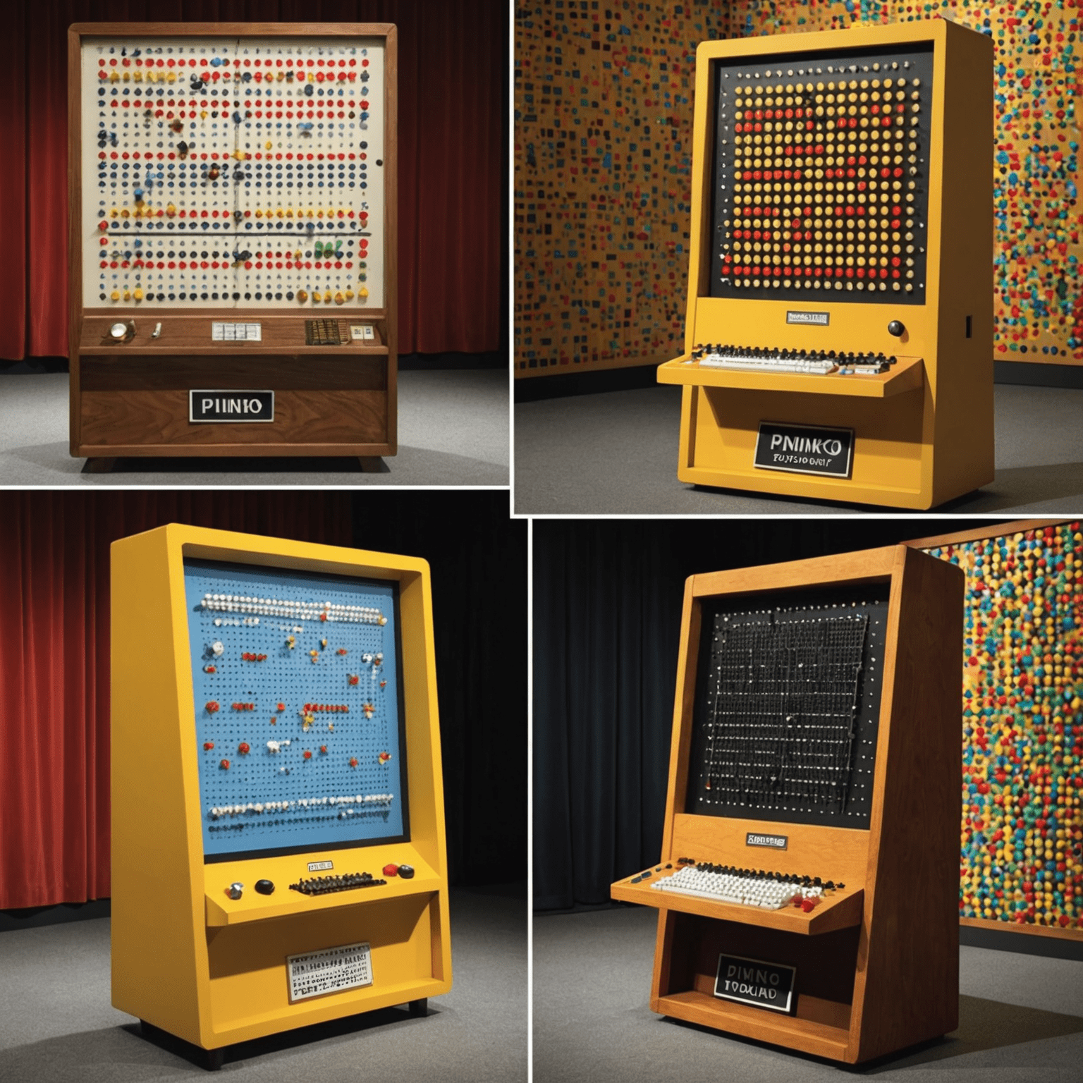 Eine Collage, die die Evolution von Plinko zeigt: von der ursprünglichen TV-Show bis hin zu modernen Online-Versionen. Historische Fotos und digitale Interfaces sind nebeneinander zu sehen.