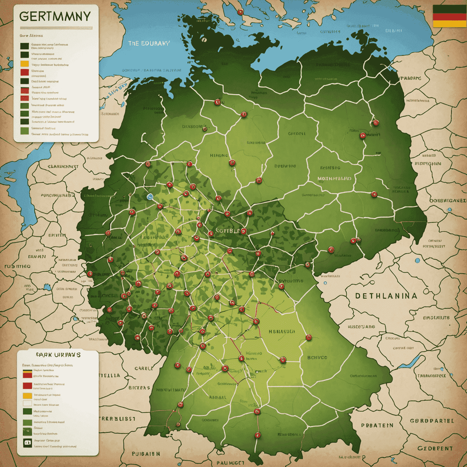 Eine Karte von Deutschland mit hervorgehobenen Plinko-Veranstaltungsorten